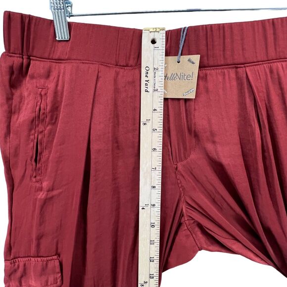 Hello Nite Satin Cargo Jogger Pants Womens S Rust Orange Pull On Pockets Utility - Picture 6 of 12